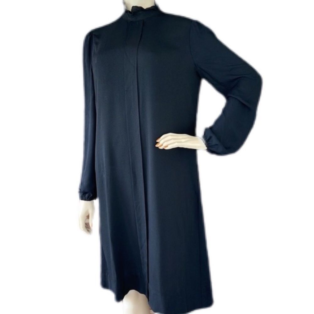 Vintage 60s Black Ruffle Collar Sheath Dress